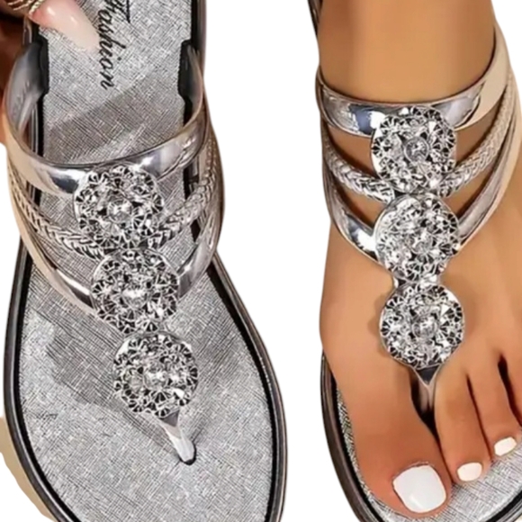 Women (Bling!)-(Diamond)-(Silver)-(Rhinestone)-(Flip Flops)-(Size: 8.5)-(Ne… - Picture 9 of 10